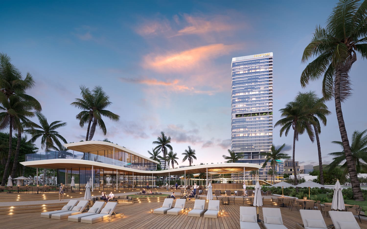 rendered image of open space lounge area of the Marriott and Centara