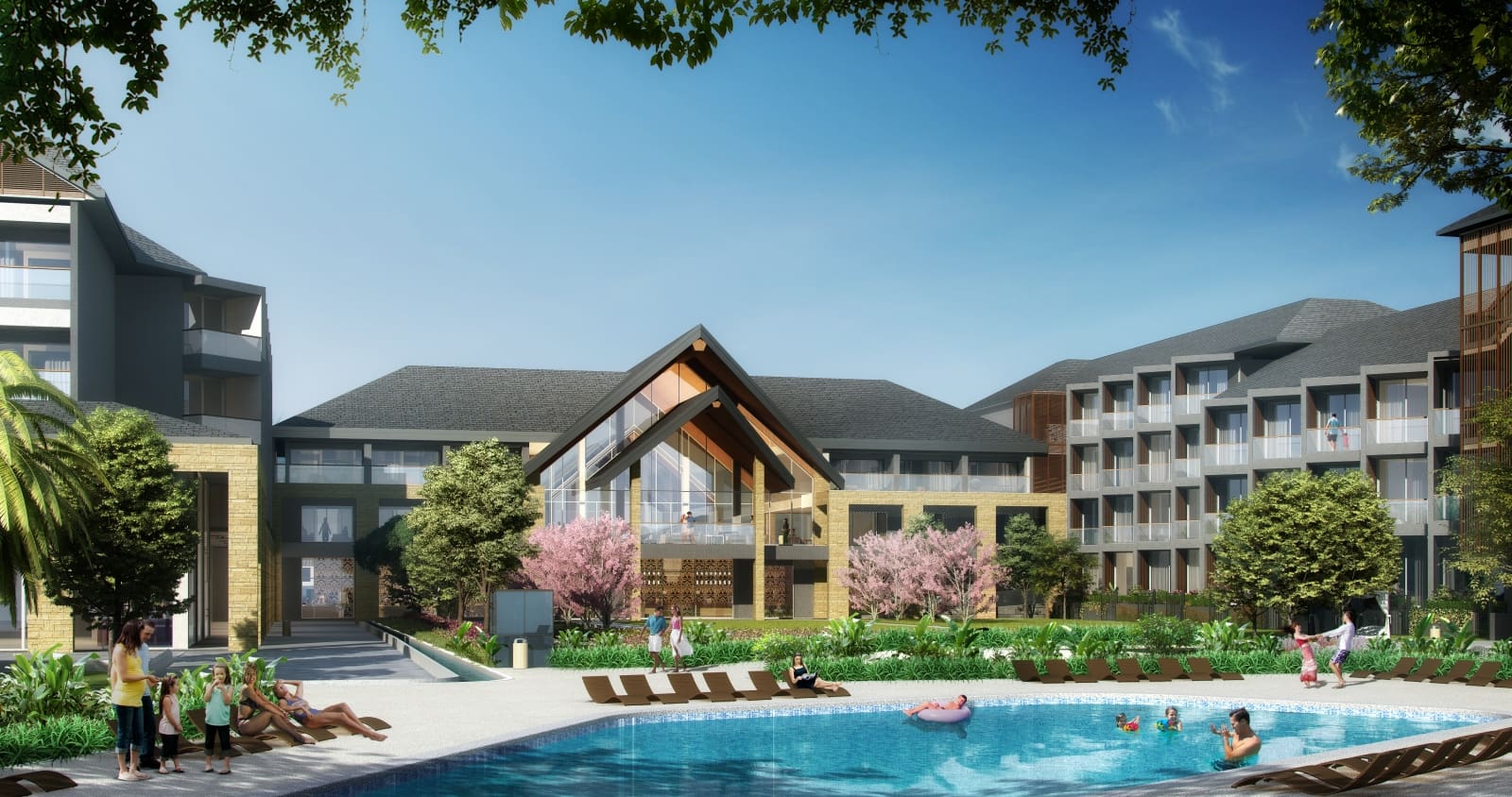 render of pool and poolside lounge at the Marriott in Hoi An