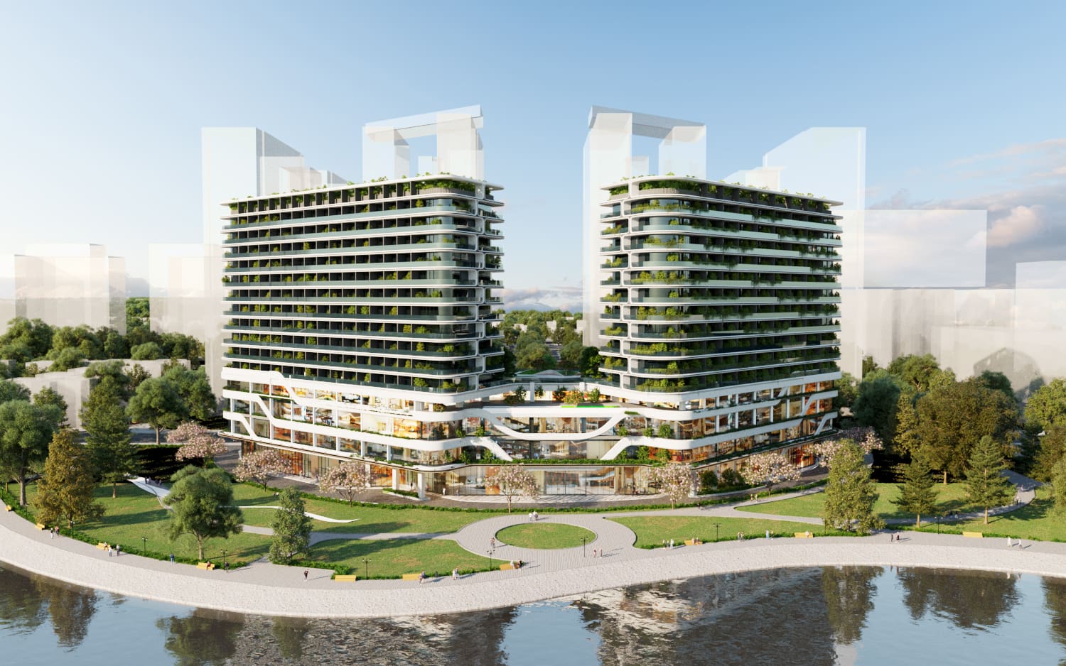 rendered image of full exterior of Hotel Geleximco